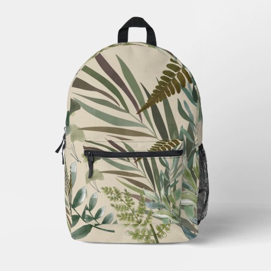 Retro-Neutral-Sage Floral Fern botanische Foliage Bedruckter Rucksack (Vorderseite)
