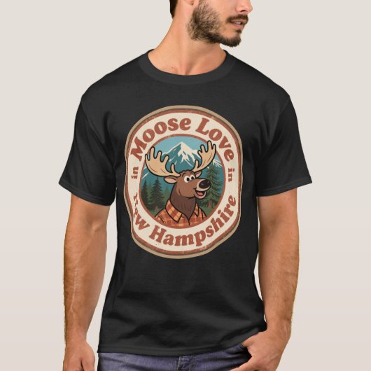 Retro New Hampshire Abzeichen_ Elche mit Berg T-Shirt (Vorderseite)