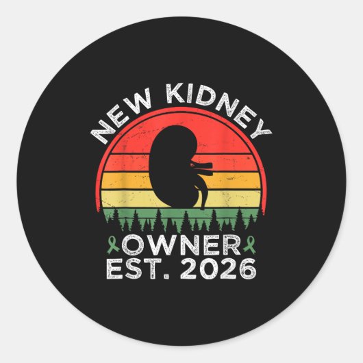 Retro New Kidney Owner Est. 2026 Kidney Transplant Runder Aufkleber (Vorderseite)