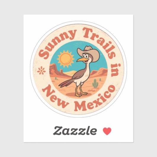 Retro New Mexico Abzeichen_ Roadrunner mit aufstre Aufkleber (Blatt)
