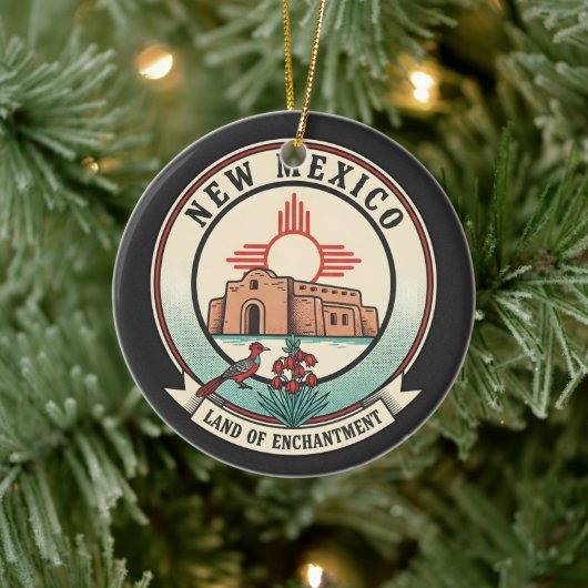 Retro New Mexico Land of Enchantment Abzeichen Keramik Ornament (Baum)