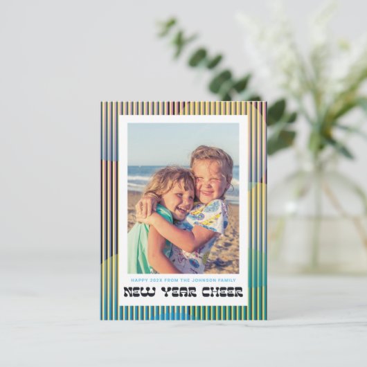 Retro New Year Chee Foto Postkarte (Stehend Vorderseite)