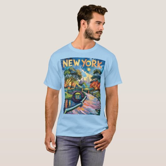 Retro New York Central Park Van Gogh City Art T-Shirt (Vorne ganz)