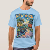 Retro New York Central Park Van Gogh City Art T-Shirt (Vorderseite)