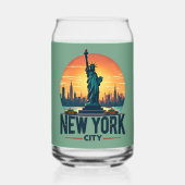 Retro New York City Skyline mit Freiheitsstatue Dosenglas (Vorderseite)