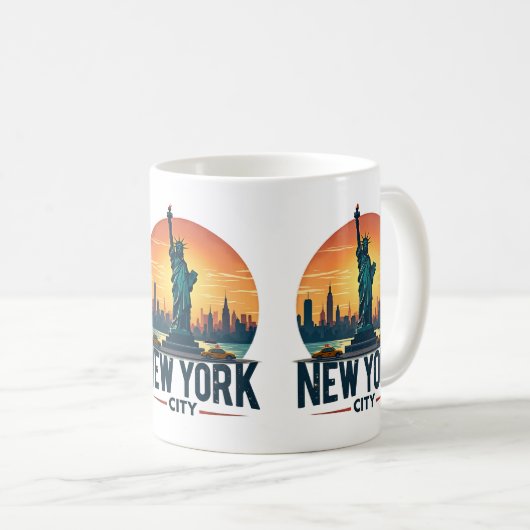 Retro New York City Skyline mit Freiheitsstatue Kaffeetasse (VorderseiteRechts)