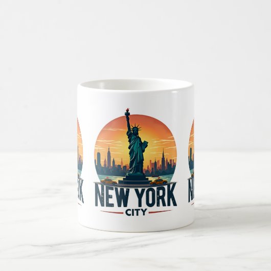 Retro New York City Skyline mit Freiheitsstatue Kaffeetasse (Mittel)