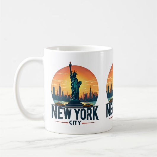Retro New York City Skyline mit Freiheitsstatue Kaffeetasse (Links)