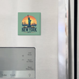 Retro New York City Skyline mit Freiheitsstatue Magnet