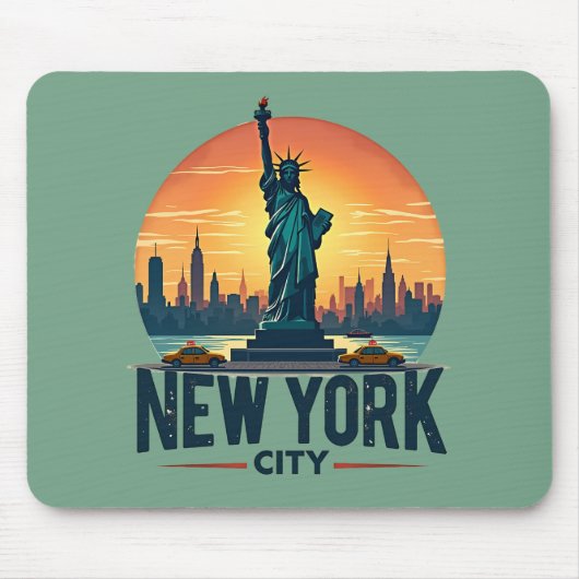 Retro New York City Skyline mit Freiheitsstatue Mousepad (Vorne)