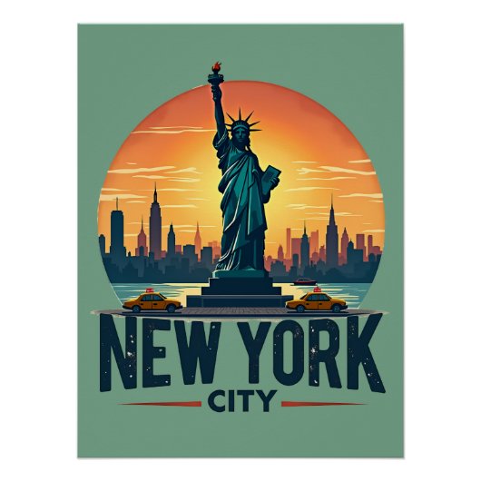 Retro New York City Skyline mit Freiheitsstatue Poster (Vorderseite)