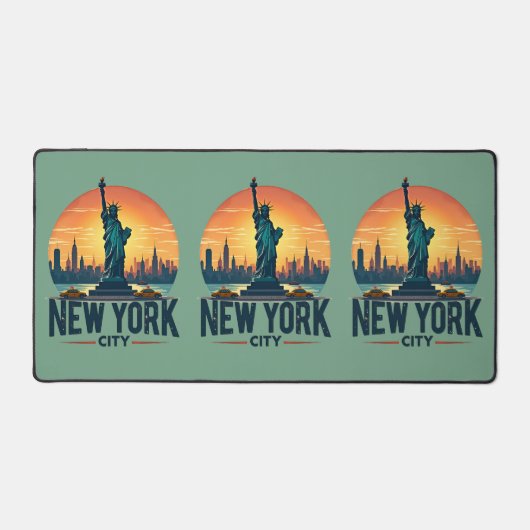 Retro New York City Skyline mit Freiheitsstatue Schreibtischunterlage (Vorderseite)