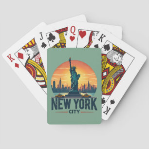 Retro New York City Skyline mit Freiheitsstatue Spielkarten