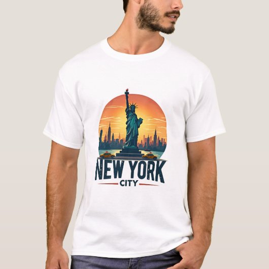 Retro New York City Skyline mit Freiheitsstatue T-Shirt (Vorderseite)