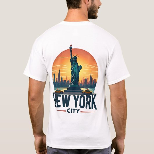 Retro New York City Skyline mit Freiheitsstatue T-Shirt (Rückseite)