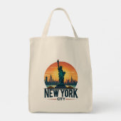 Retro New York City Skyline mit Freiheitsstatue Tragetasche (Rückseite)