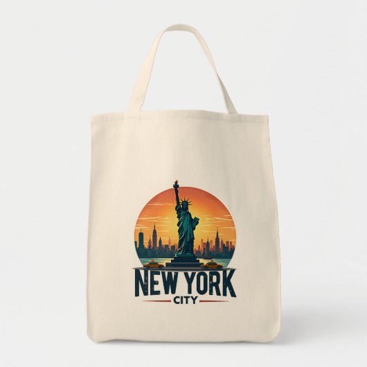 Retro New York City Skyline mit Freiheitsstatue Tragetasche (Vorne)