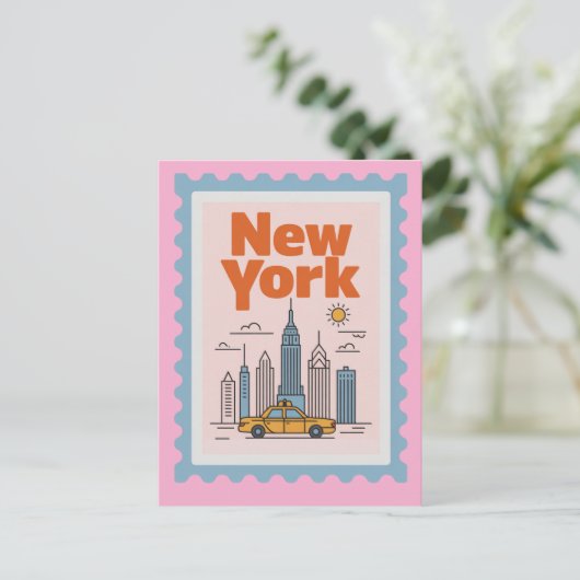Retro New York City Travel Minimalist Skyline Postkarte (Stehend Vorderseite)
