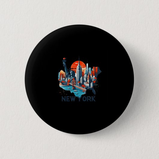 Retro New York Skyline Silhouette _1 Button (Vorderseite)
