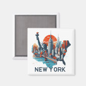 Retro New York Skyline Silhouette Magnet (Vorderseite/Rückseite)