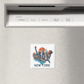Retro New York Skyline Silhouette Magnet (In Situ (Geschirrspüler))