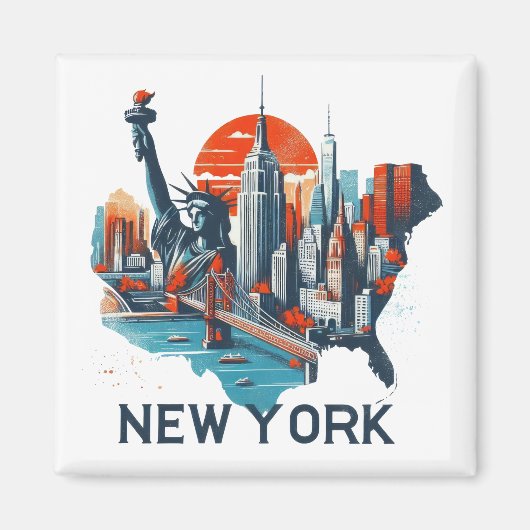 Retro New York Skyline Silhouette Magnet (Vorne)