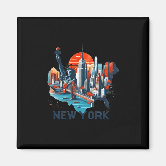 Retro New York Skyline Silhouette  Magnet (Vorne)