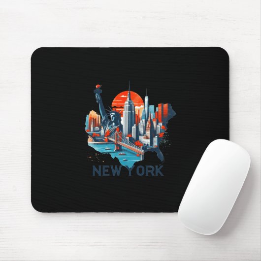 Retro New York Skyline Silhouette Mousepad (Mit Mouse)
