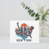 Retro New York Skyline Silhouette Postkarte (Stehend Vorderseite)