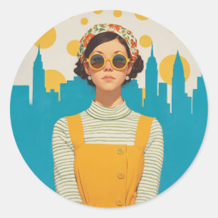 Retro New York Sunshine Runder Aufkleber