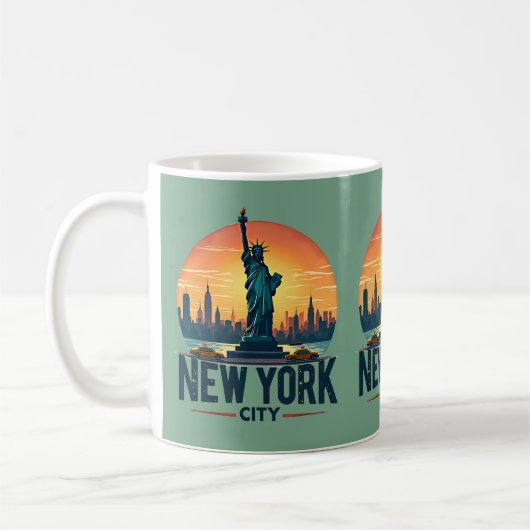 Retro New Yorker Skyline mit Freiheitsstatue Kaffeetasse (Links)