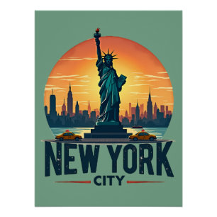 Retro New Yorker Skyline mit Freiheitsstatue Poster