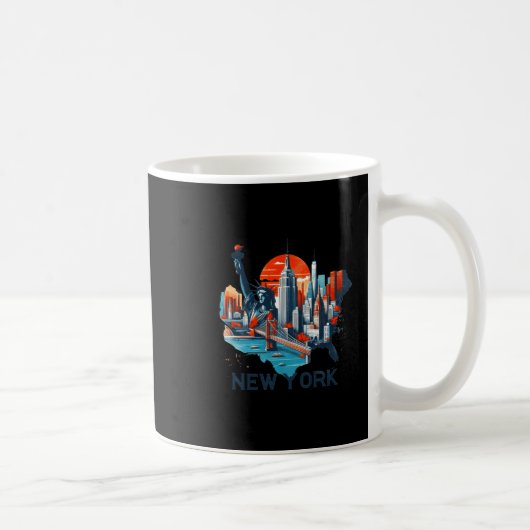 Retro New Yorker Skyline Silhouette Kaffeetasse (Rechts)