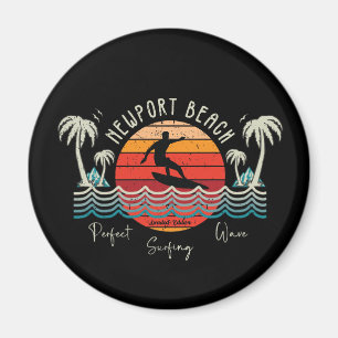 Retro Newport Beach Surfing Magnet