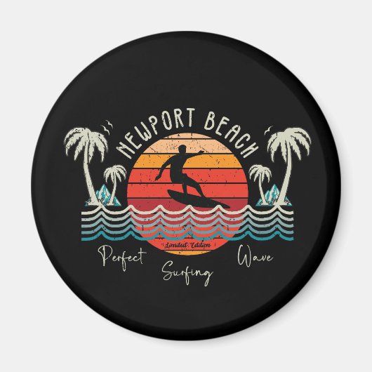 Retro Newport Beach Surfing Magnet (Vorne)