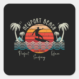 Retro Newport Beach Surfing Quadratischer Aufkleber