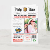 Retro Newspaper Geburtstagsparty Foto Dankeskarte (Vorderseite)