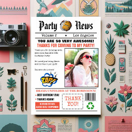 Retro Newspaper Geburtstagsparty Foto Dankeskarte