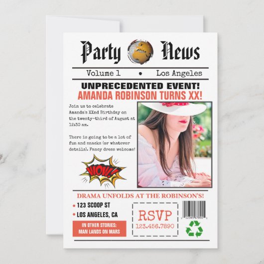 Retro Newspapier Geburtstagsparty Einladung (Vorderseite)