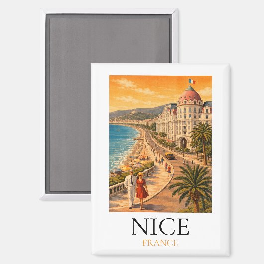 Retro Nice Côte d’Azur Promenade des Anglais View Magnet (Vorderseite/Rückseite)