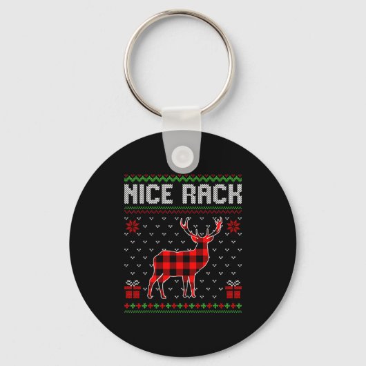 Retro Nice Rack Ugly Christmas Sweater Couples Mat Schlüsselanhänger (Vorderseite)