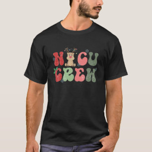 Retro NICU Crew Weihnachtsleuchten Rentier Neonata T-Shirt