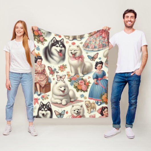 Retro Niedlich American Eskimo Nahtlos Fleecedecke (Beispiel)