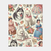 Retro Niedlich American Eskimo Nahtlos Fleecedecke (Vorderseite)