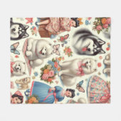 Retro Niedlich American Eskimo Nahtlos Fleecedecke (Vorderseite (Horizontal))