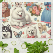 Retro Niedlich American Eskimo Nahtlos Geschirrtuch (Gefaltet)