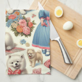 Retro Niedlich American Eskimo Nahtlos Geschirrtuch (Viertel Falte)