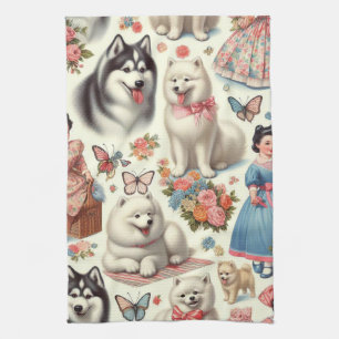 Retro Niedlich American Eskimo Nahtlos Geschirrtuch