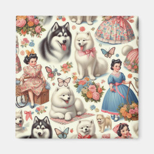 Retro Niedlich American Eskimo Nahtlos Magnet