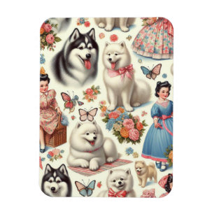 Retro Niedlich American Eskimo Nahtlos Magnet